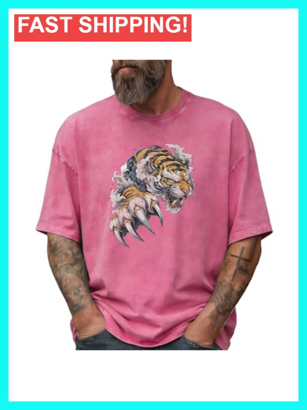 Men's Cotton Acid Wash Oversized Graphic Tee Crewneck Short Sleeve Casual